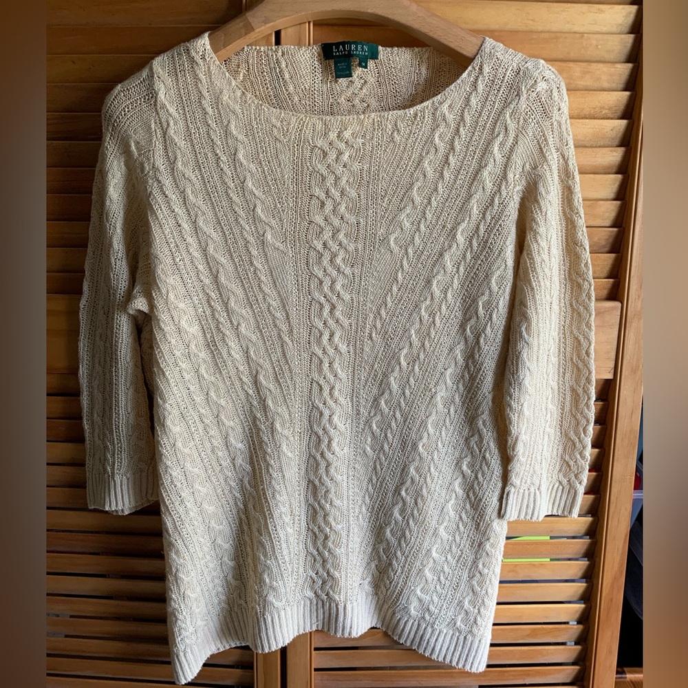 Ralph Lauren Cream Cable-Knit Scoop-Neck Sweater
